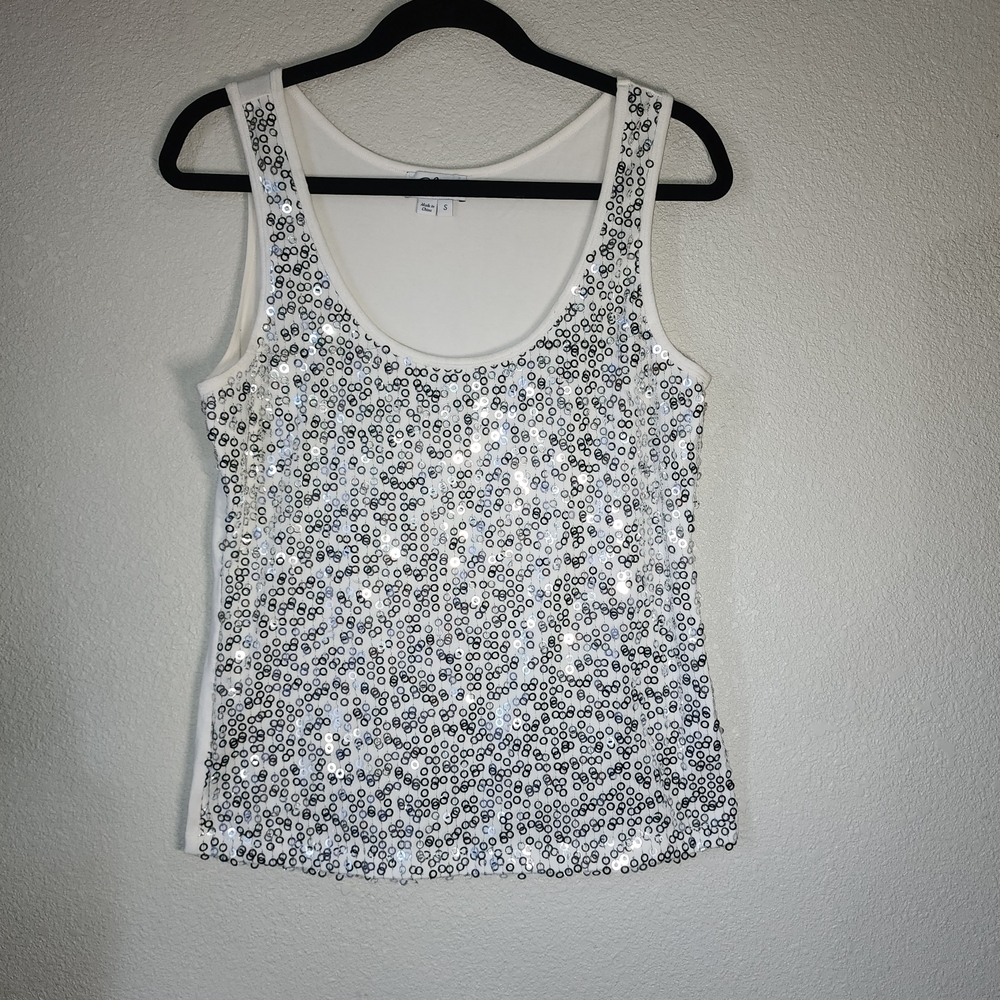 Chaus White Sequin Tank Top